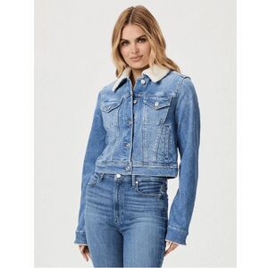 PAIGE $249 Vivienne Crop Denim Jacket Faux Shearling Valerie Distressed Small NE